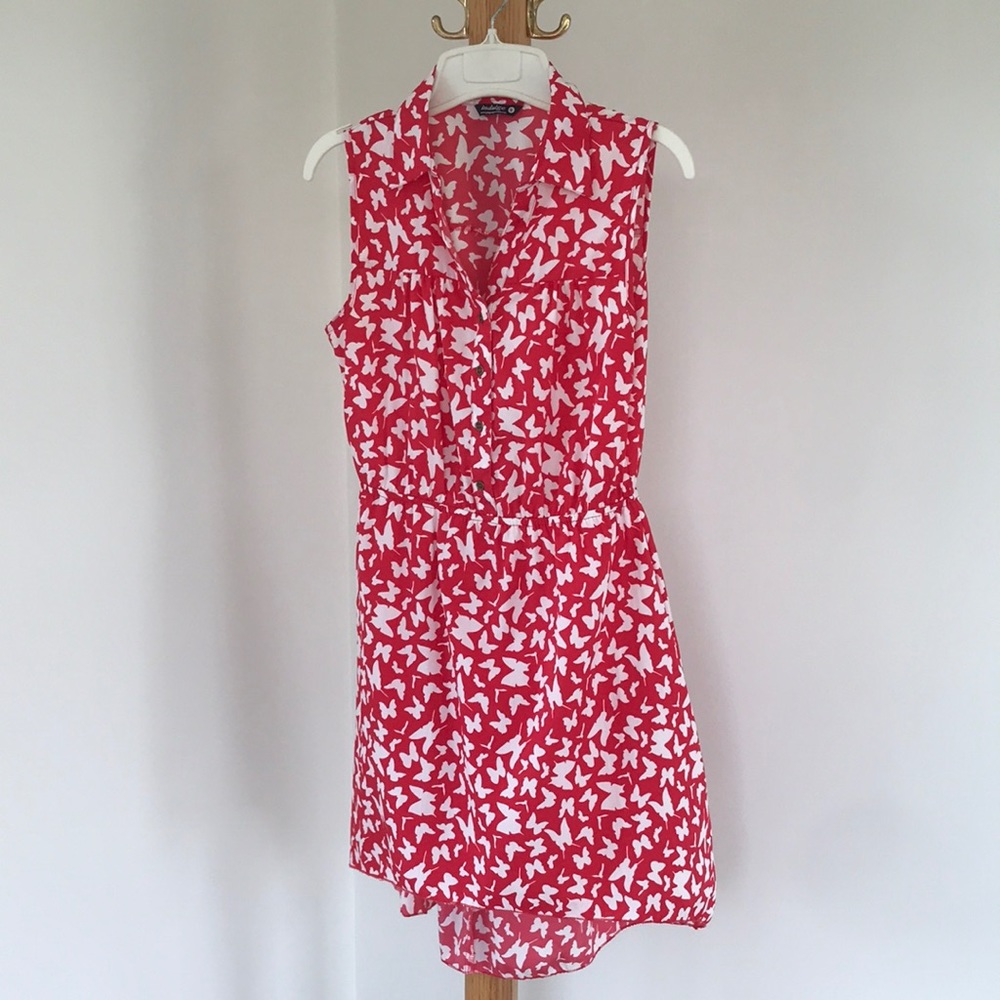 Red & White Butterfly-Print Shirtdress